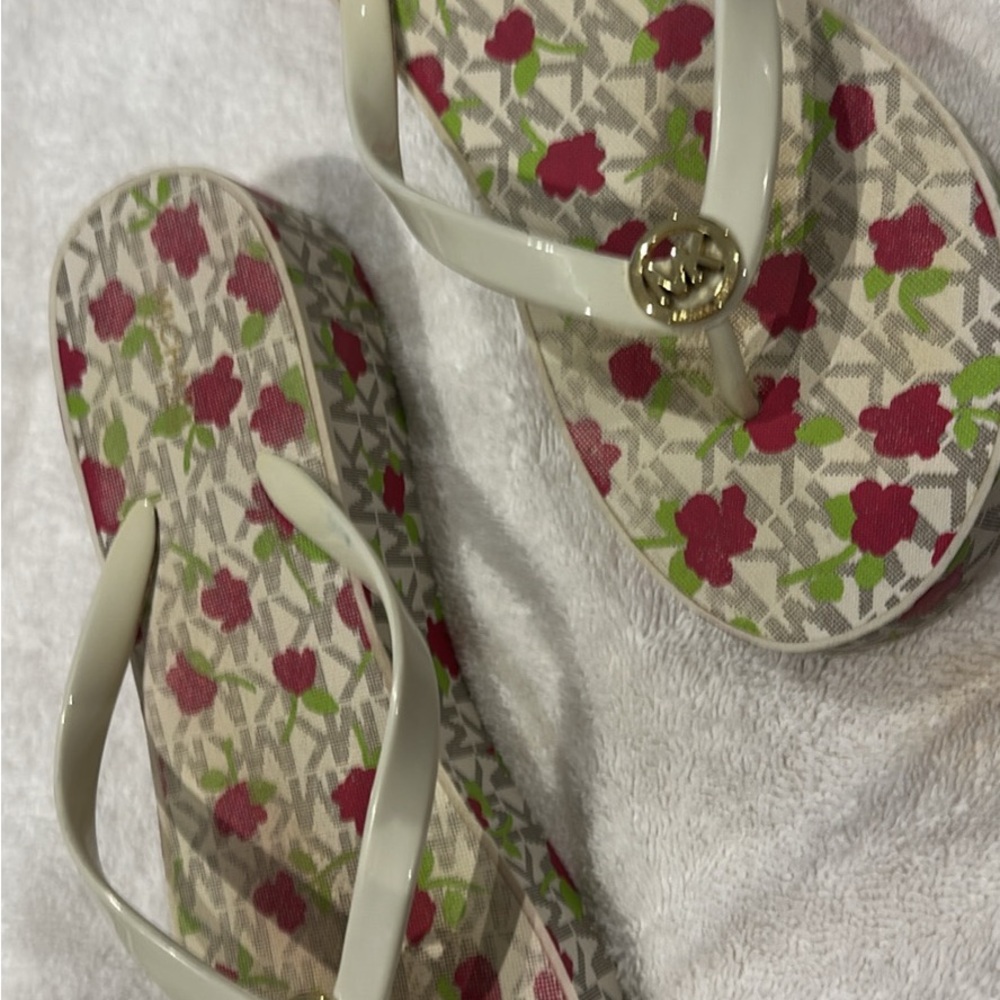 Michael Kors Floral Flip Flops - Red and Green